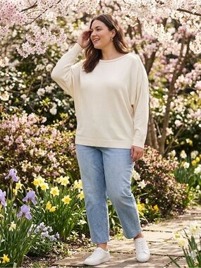 Lands' End Cream Sweater w/ dolman sleeves & Braided Detail pristine size 2X